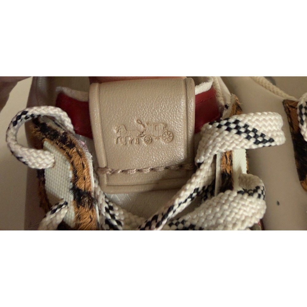 Coach CitySole Court Sneakers White Leather Tiger Print Calf Hair Red size 7 - Picture 12 of 14